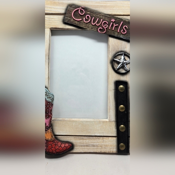 River Edge Products Light Wood Cowgirls Western Boots Texas Star Photo Frame - Picture 5 of 10